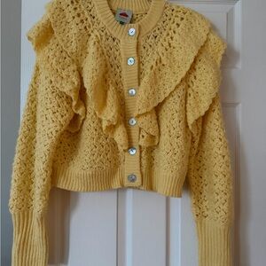 Farm Rio Yellow Ruffle Front Cardigan